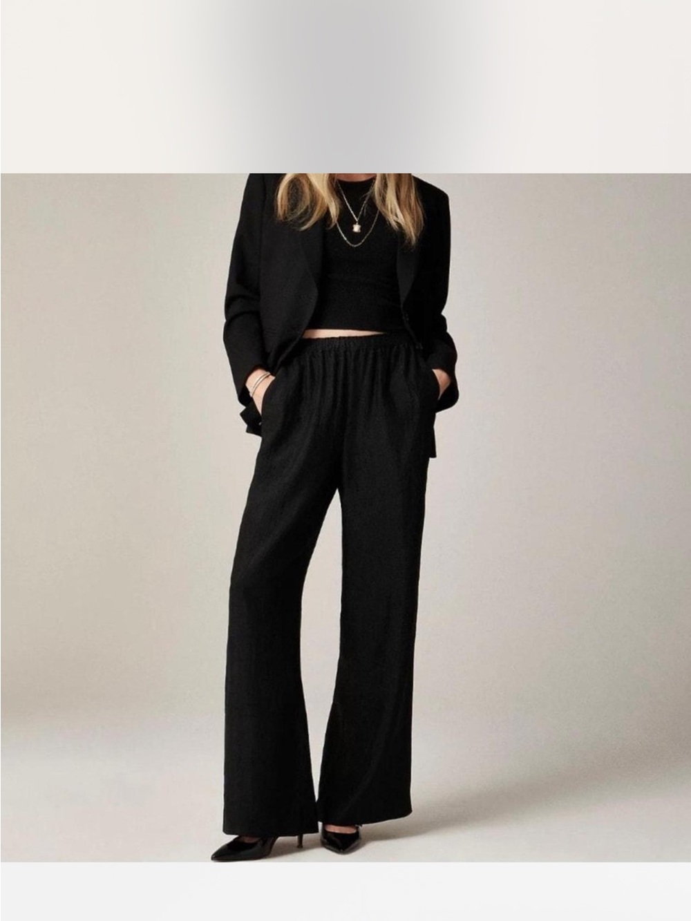 J. Crew Black Wide-Leg Elastic-Waist Trousers